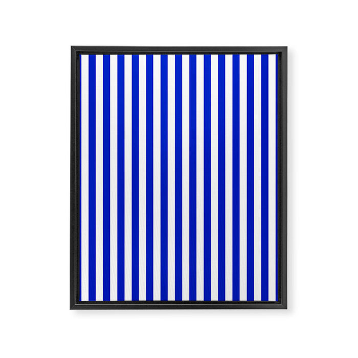 Cobalt Blue and White Vertical Deck Chair Stripe Framed Canvas Print Gallery Image 1