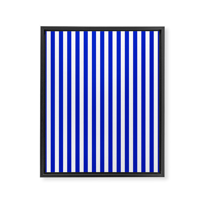 Cobalt Blue and White Vertical Deck Chair Stripe Framed Canvas Print Gallery Image 8