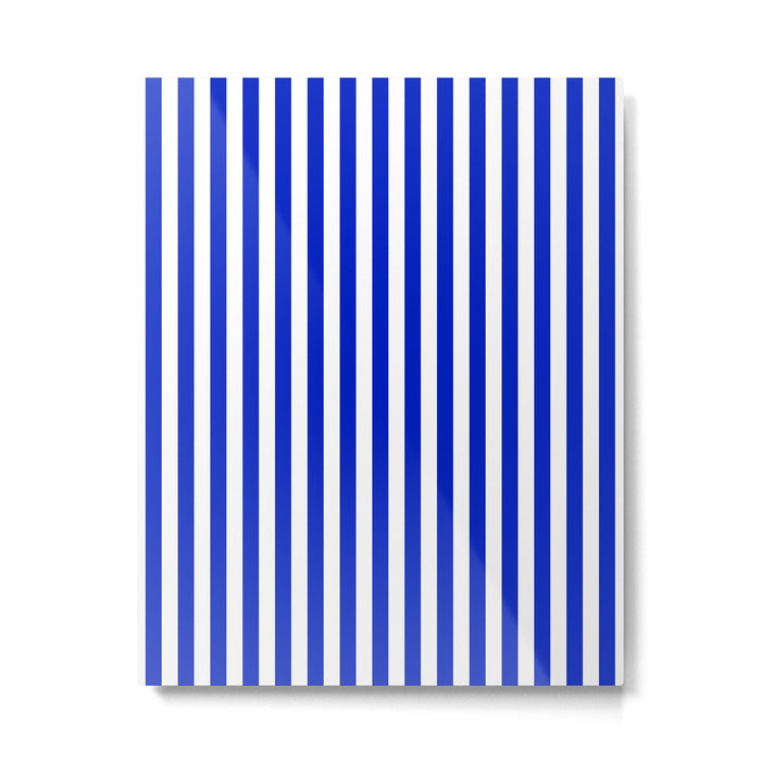 Cobalt Blue and White Vertical Deck Chair Stripe Metal Print Gallery Image 1