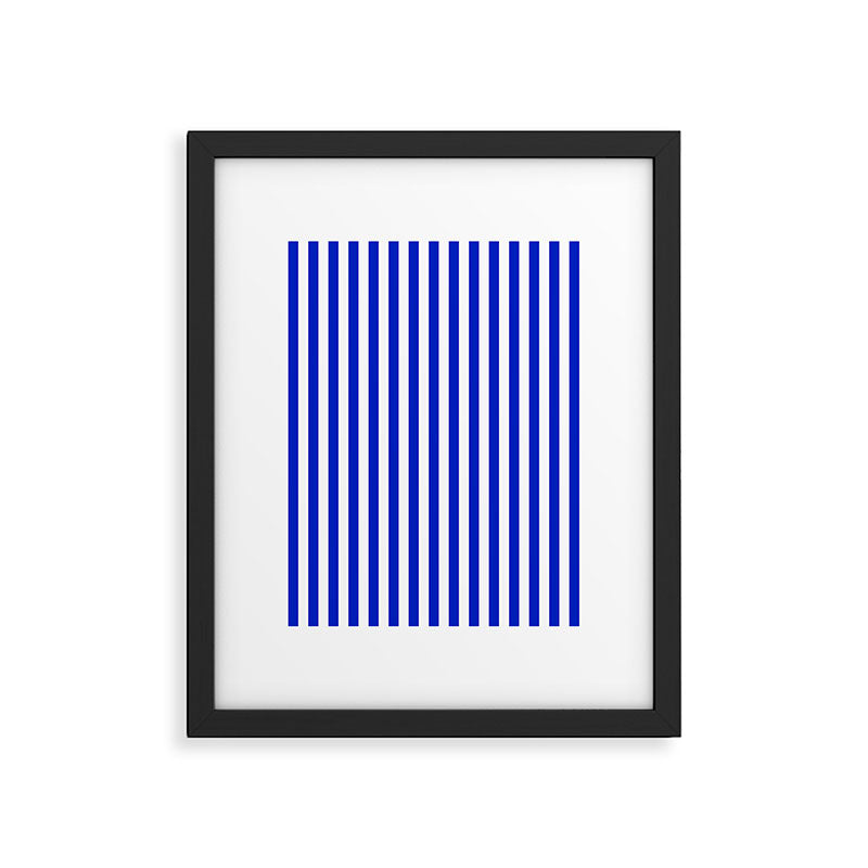 Cobalt Blue and White Vertical Deck Chair Stripe Framed Art Print Gallery Image 6