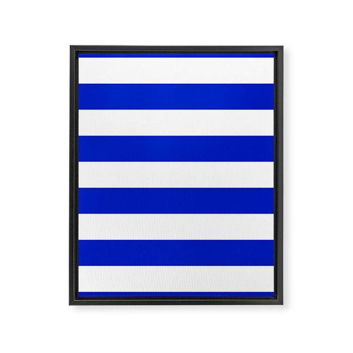 Cobalt Blue and White Wide Cabana Tent Stripe Framed Canvas Print Gallery Image 1