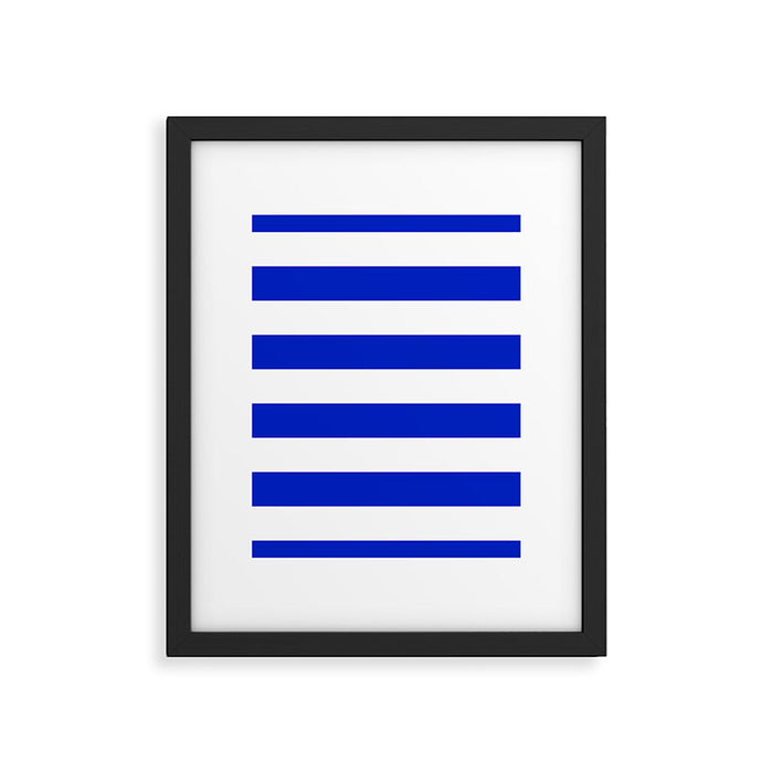 Cobalt Blue and White Wide Cabana Tent Stripe Framed Art Print Gallery Image 1
