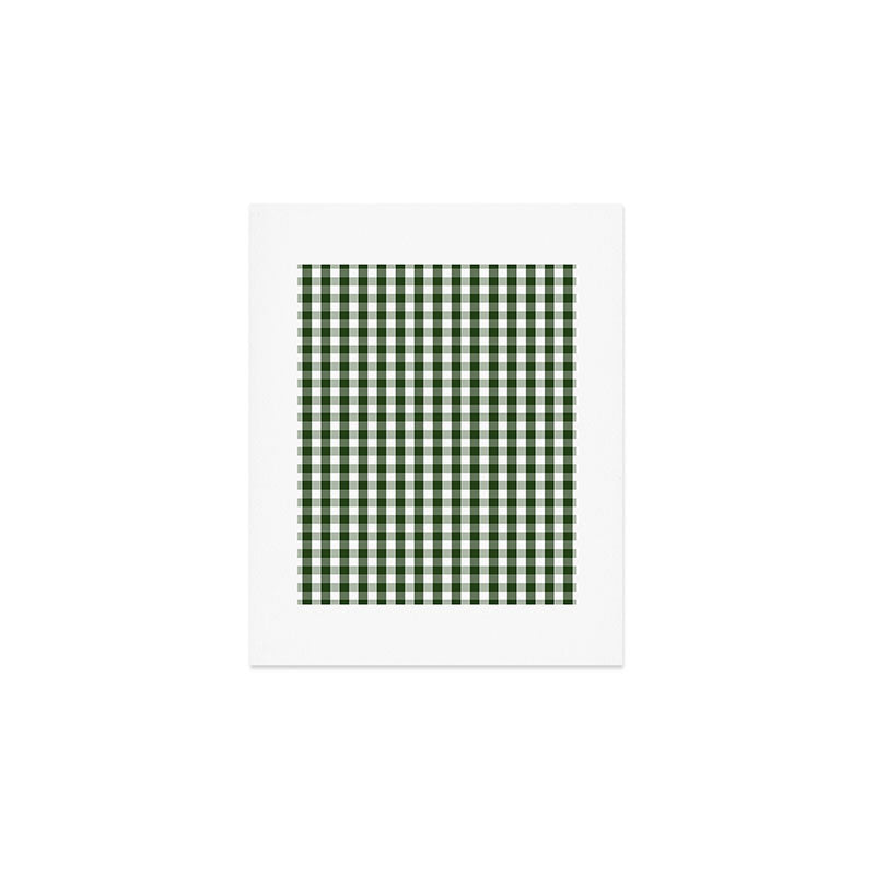 Dark Forest Green and White Gingham Check Art Print Gallery Image 1