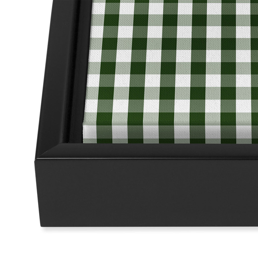 Dark Forest Green and White Gingham Check Framed Canvas Print Gallery Image 3