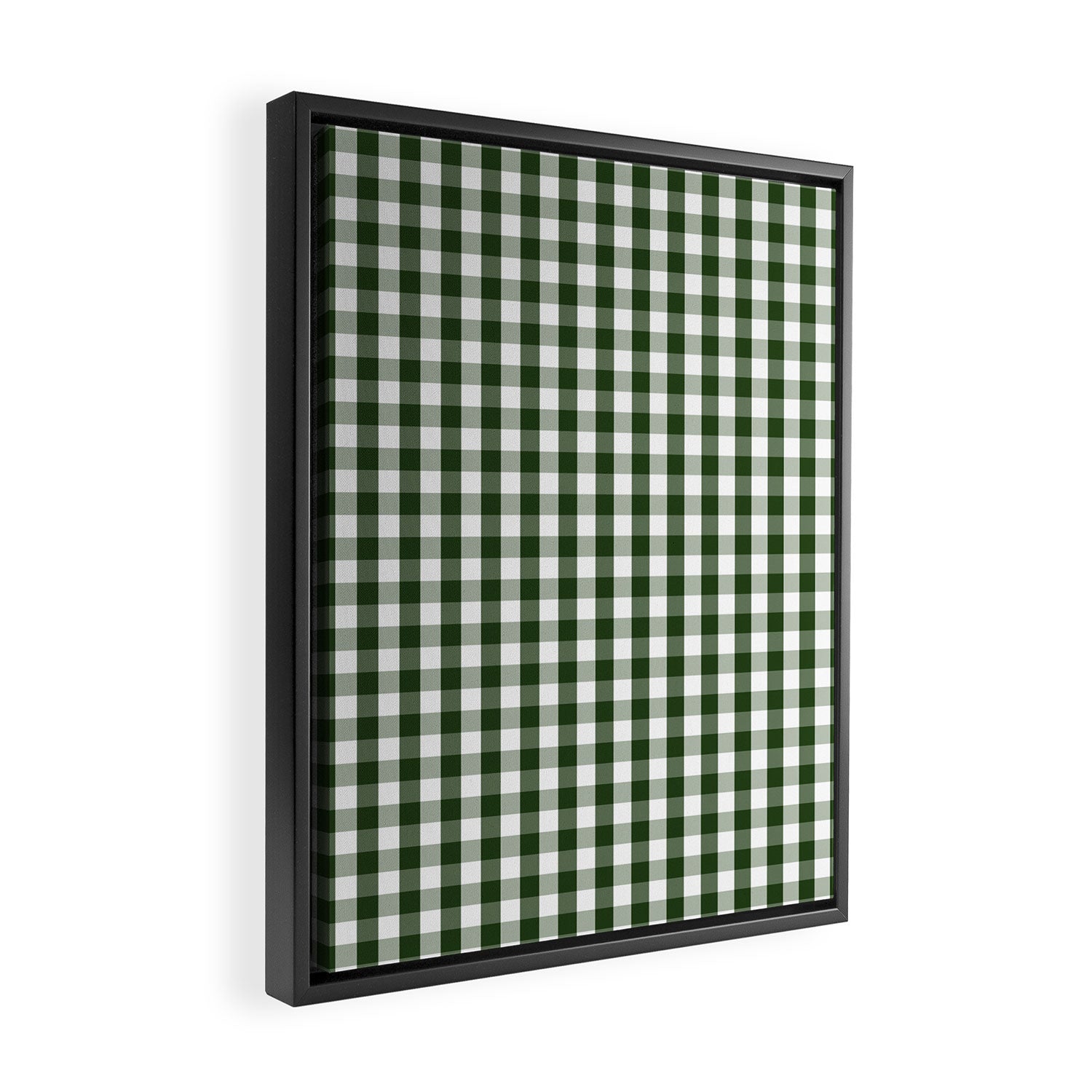 Dark Forest Green and White Gingham Check Framed Canvas Print Gallery Image 2