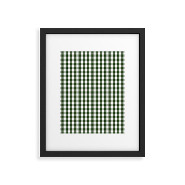 Dark Forest Green and White Gingham Check Framed Art Print Gallery Image 1
