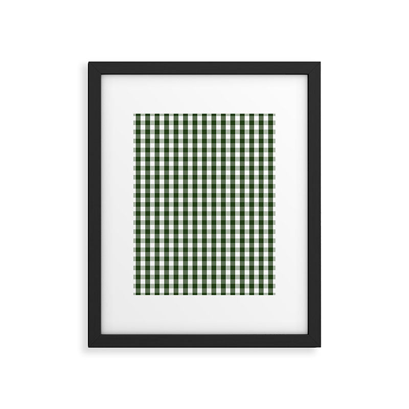 Dark Forest Green and White Gingham Check Framed Art Print Gallery Image 6