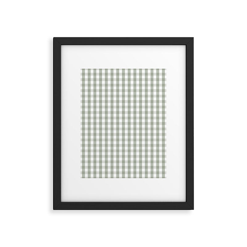 Desert Sage Grey Green and White Gingham Check Framed Art Print Gallery Image 6