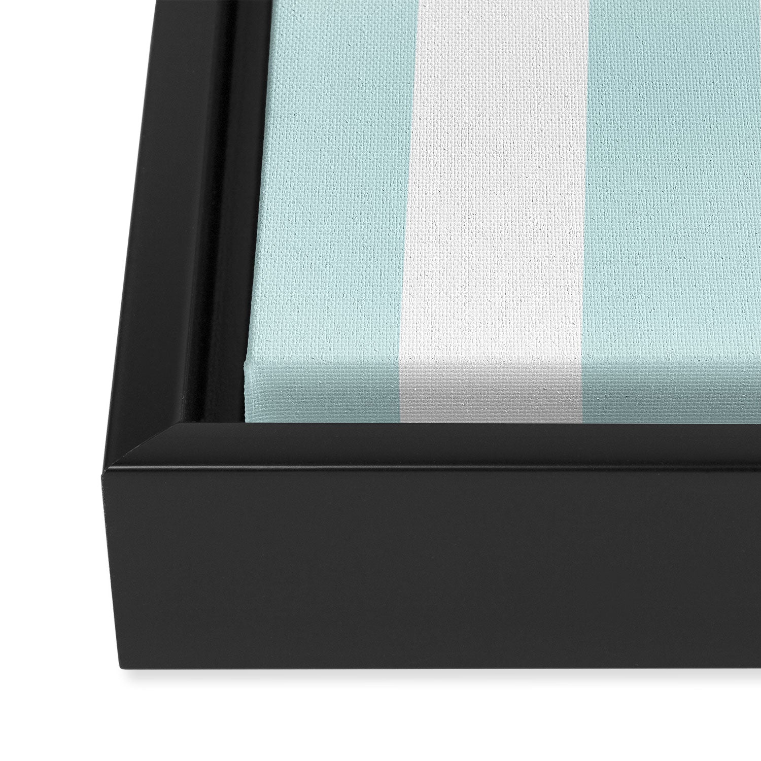 Duck Egg Pale Aqua Blue and White Wide Vertical Cabana Tent Stripe Framed Canvas Print Gallery Image 3