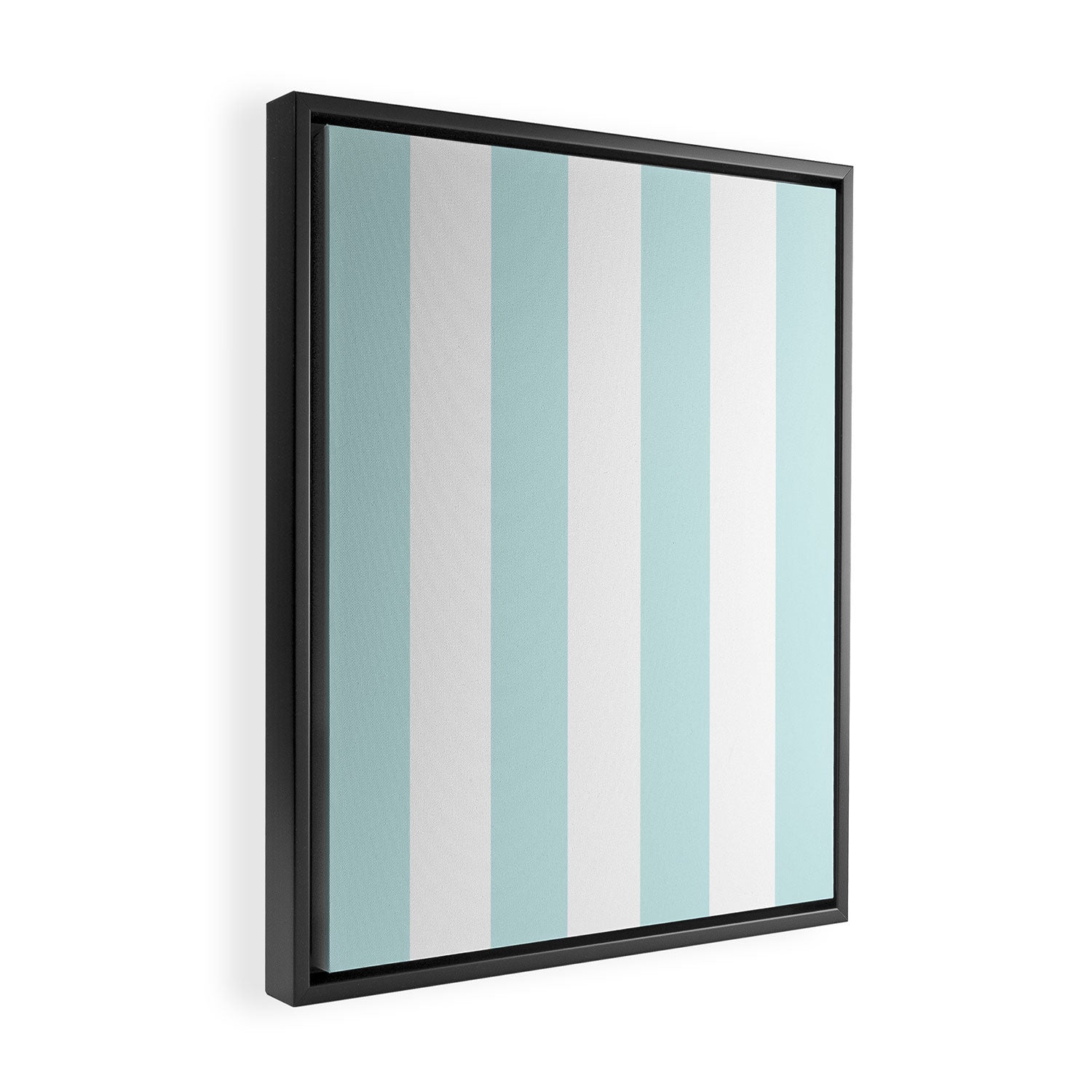 Duck Egg Pale Aqua Blue and White Wide Vertical Cabana Tent Stripe Framed Canvas Print Gallery Image 2