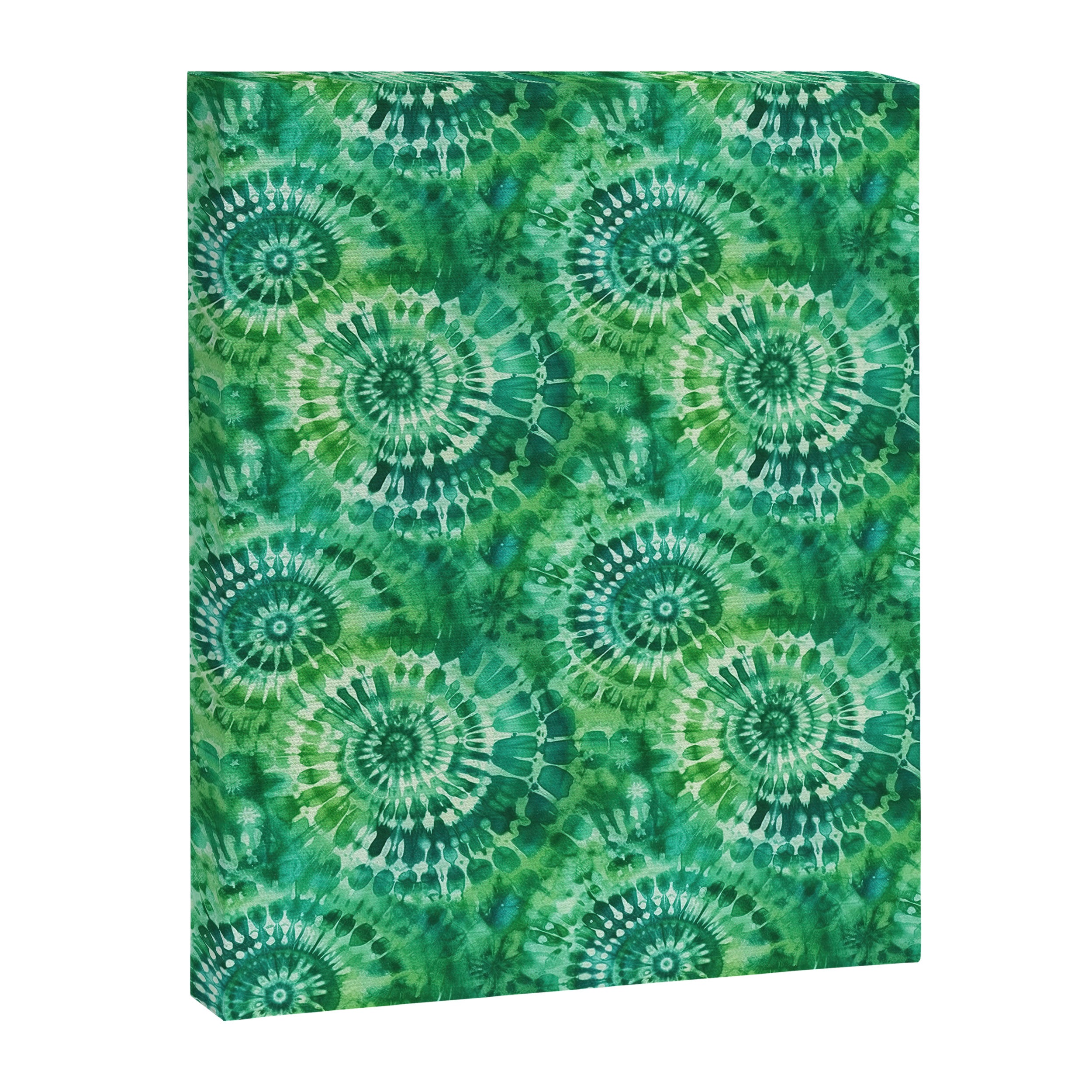 Jumbo Tie Dye Batik in Bright Green Circling Swirls on Teal Canvas Print Gallery Image 8
