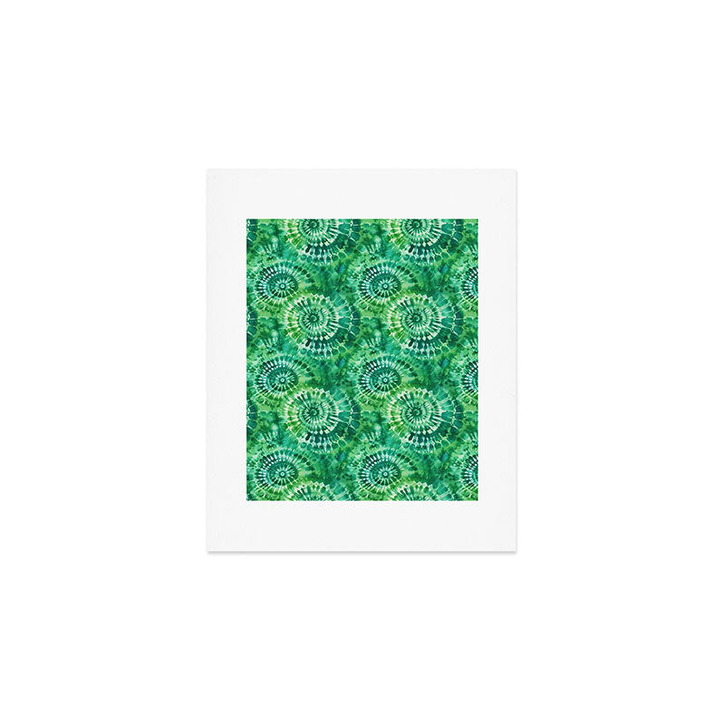 Jumbo Tie Dye Batik in Bright Green Circling Swirls on Teal Art Print Gallery Image 1