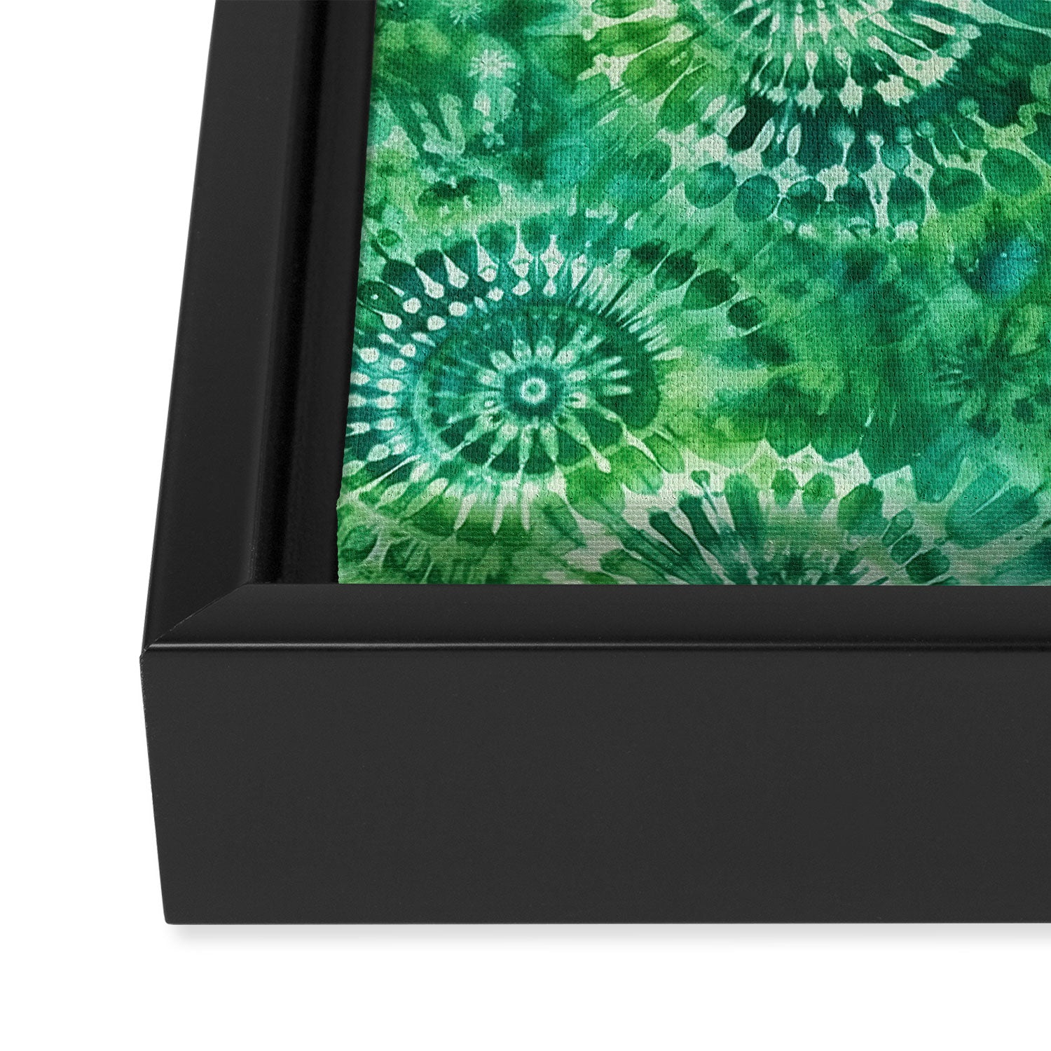 Jumbo Tie Dye Batik in Bright Green Circling Swirls on Teal Framed Canvas Print Gallery Image 3