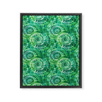 Jumbo Tie Dye Batik in Bright Green Circling Swirls on Teal Framed Canvas Print Gallery Image 8