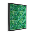 Jumbo Tie Dye Batik in Bright Green Circling Swirls on Teal Framed Canvas Print Gallery Image 2