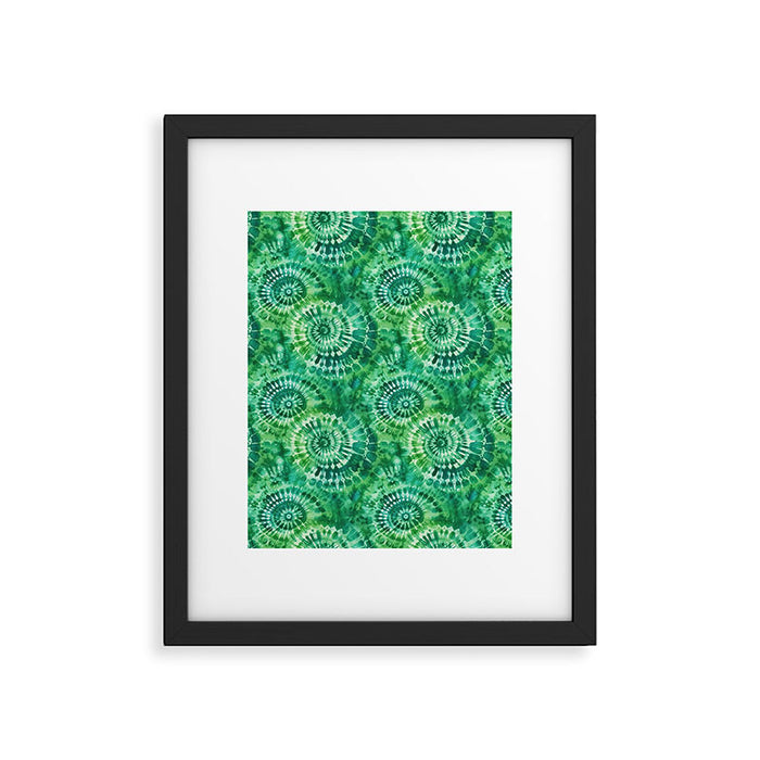 Jumbo Tie Dye Batik in Bright Green Circling Swirls on Teal Framed Art Print Gallery Image 1