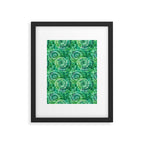 Jumbo Tie Dye Batik in Bright Green Circling Swirls on Teal Framed Art Print Gallery Image 6