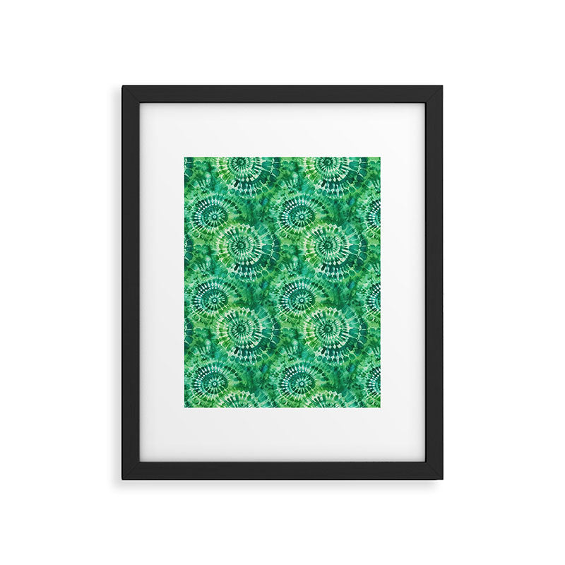 Jumbo Tie Dye Batik in Bright Green Circling Swirls on Teal Framed Art Print Gallery Image 6