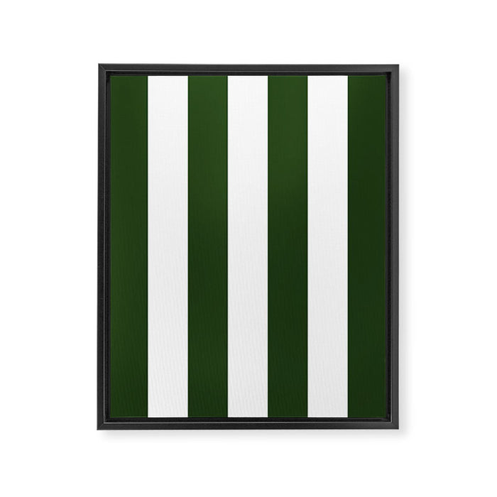 Large Dark Forest Green and White Circus Tent Stripes Framed Canvas Print Gallery Image 1