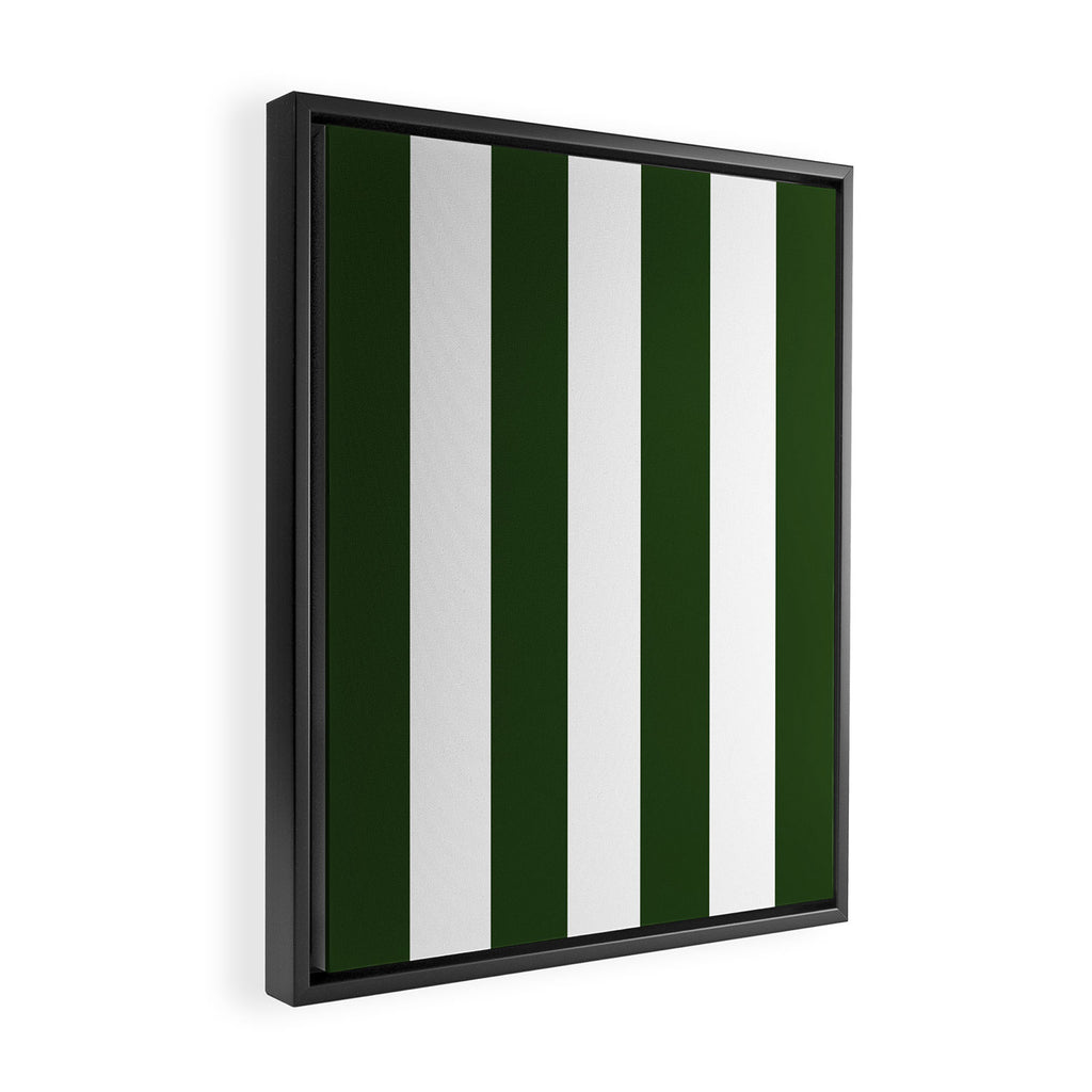Large Dark Forest Green and White Circus Tent Stripes Framed Canvas Print Gallery Image 2