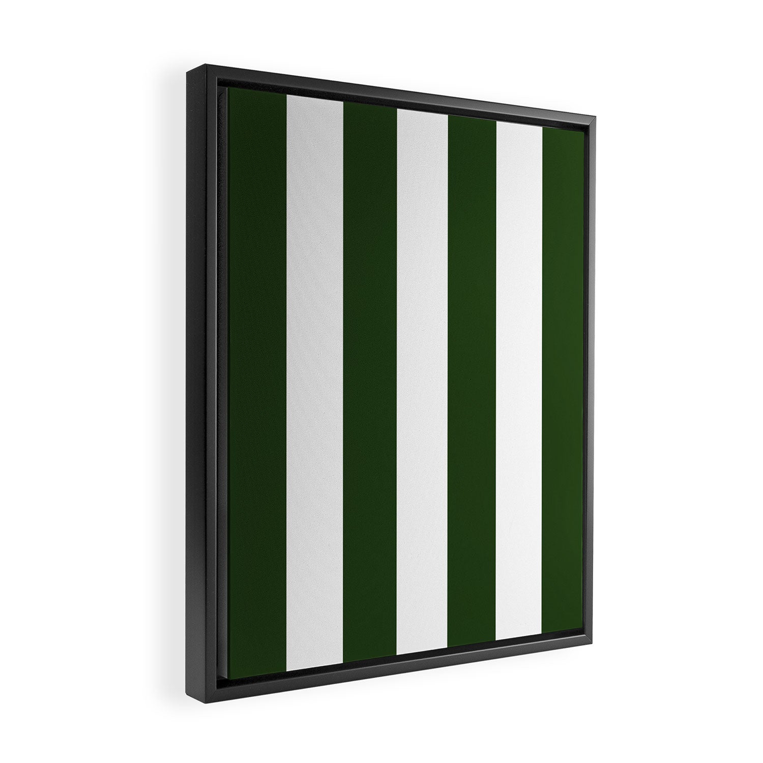 Large Dark Forest Green and White Circus Tent Stripes Framed Canvas Print Gallery Image 2
