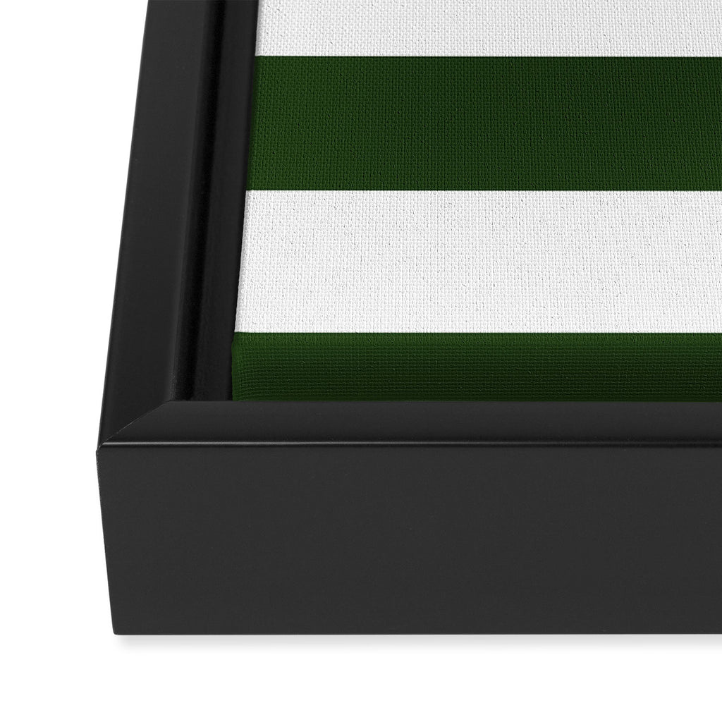 Large Dark Forest Green and White Cabana Tent Stripes Framed Canvas Print Gallery Image 3