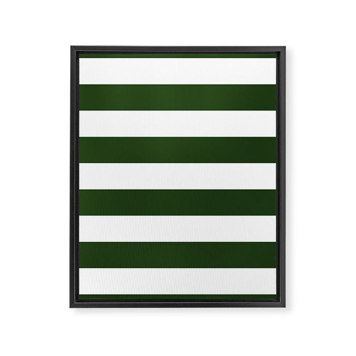 Large Dark Forest Green and White Cabana Tent Stripes Framed Canvas Print Gallery Image 1