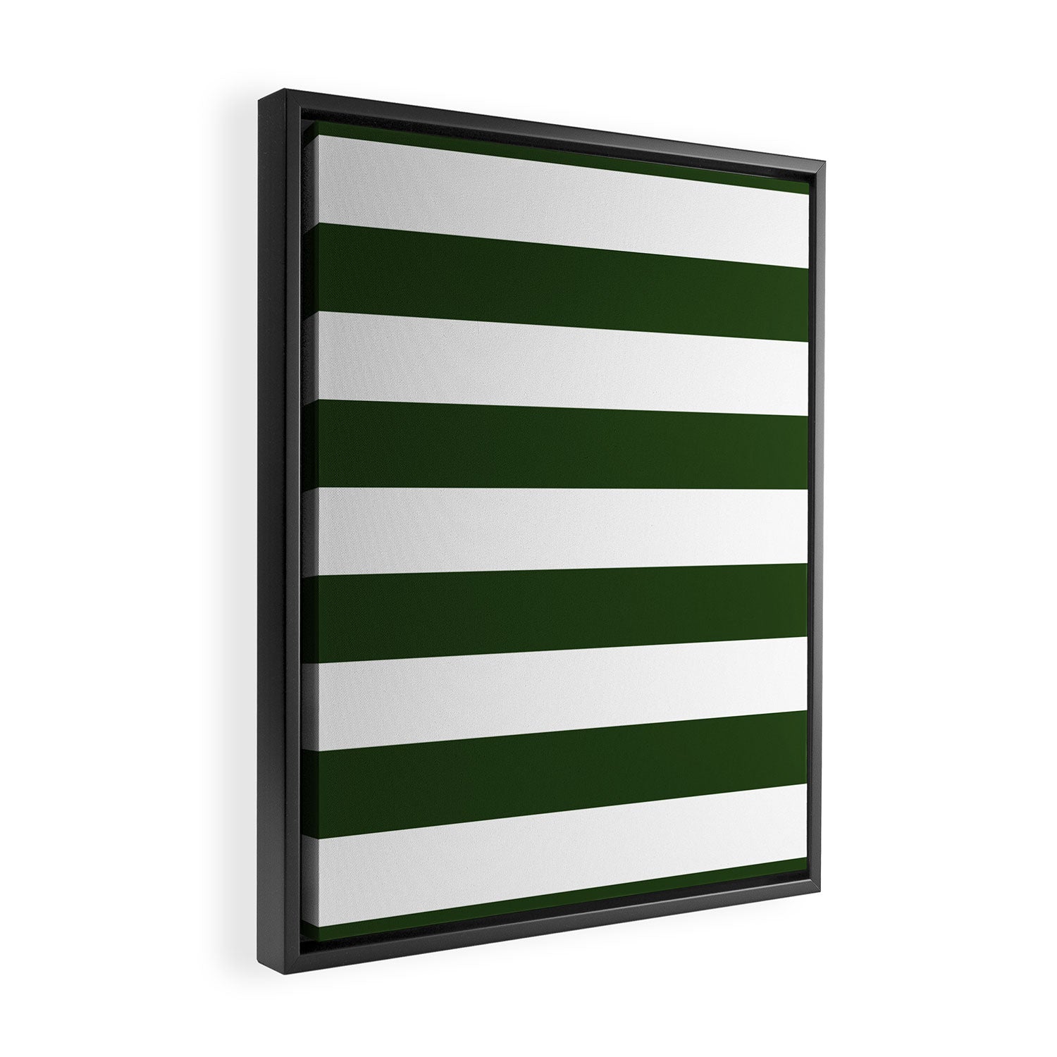 Large Dark Forest Green and White Cabana Tent Stripes Framed Canvas Print Gallery Image 2