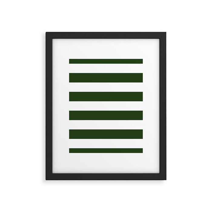 Large Dark Forest Green and White Cabana Tent Stripes Framed Art Print Gallery Image 1