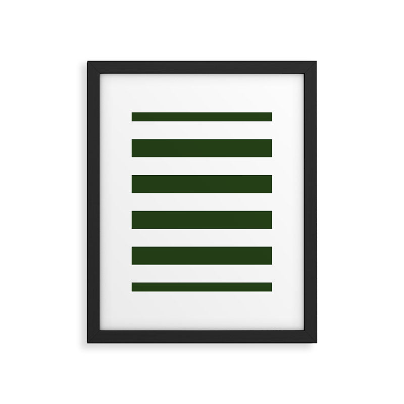 Large Dark Forest Green and White Cabana Tent Stripes Framed Art Print Gallery Image 4