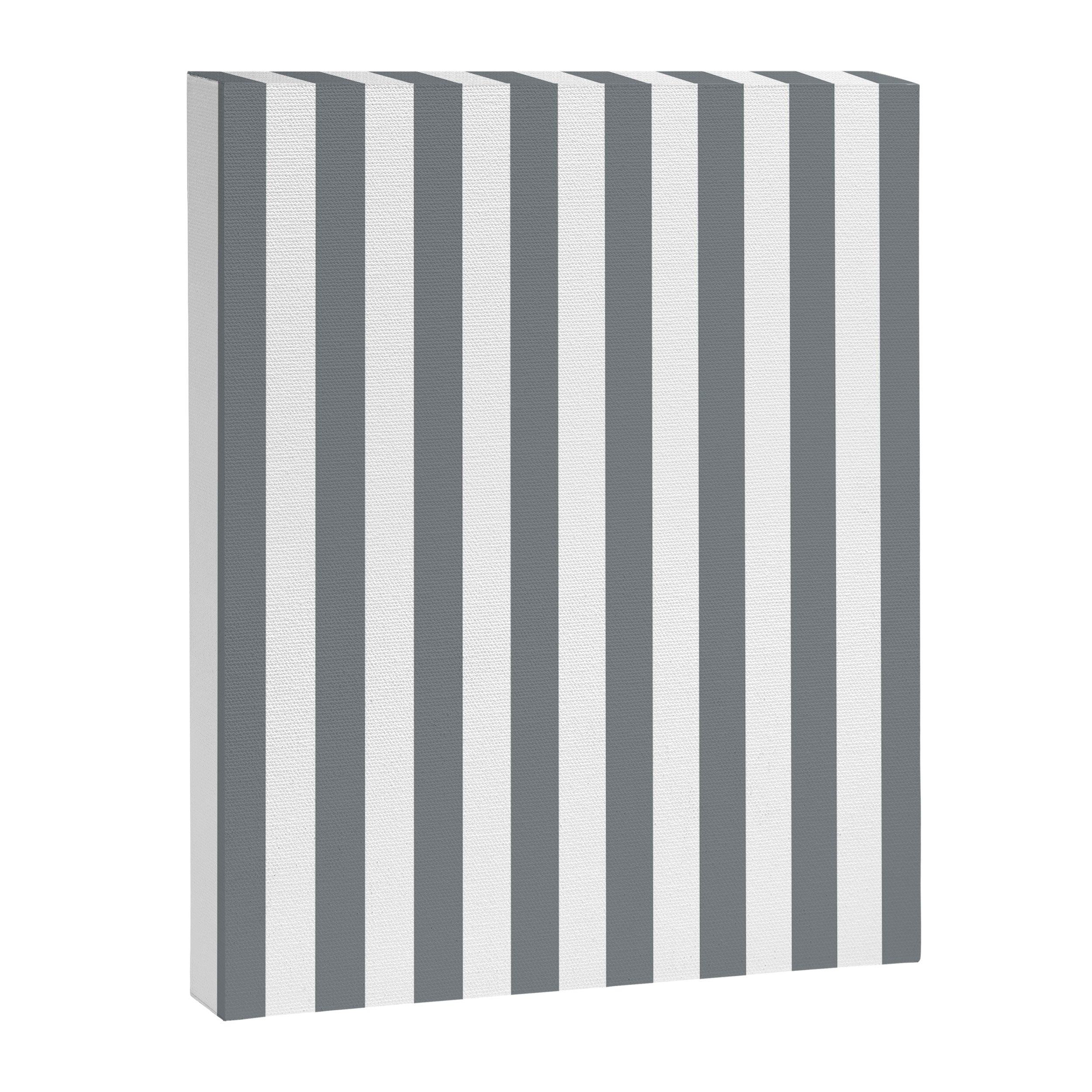 Large Smoke Grey and White Vertical Cabana Tent Stripes Canvas Print Gallery Image 8