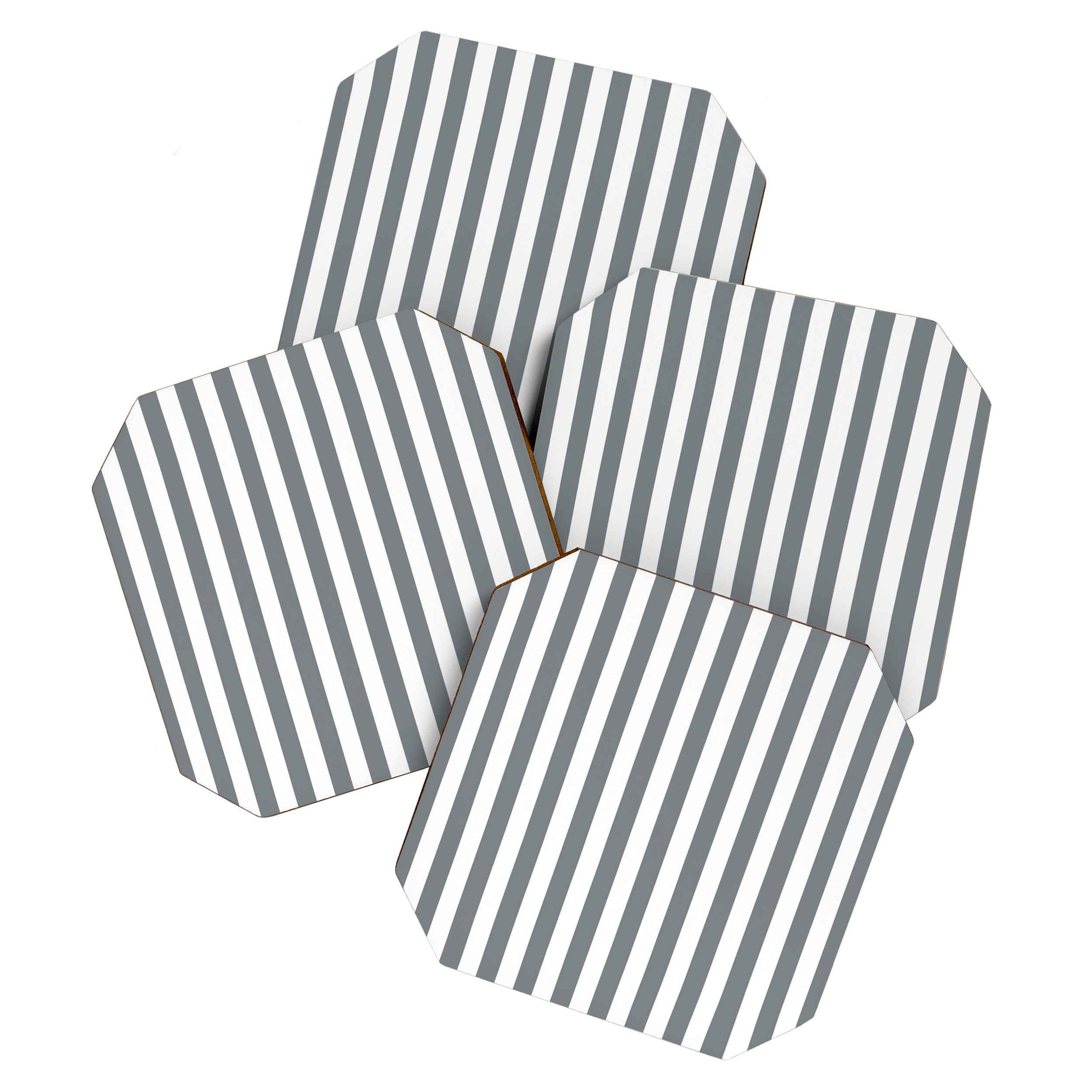 Large Smoke Grey and White Vertical Cabana Tent Stripes Coaster Gallery Image 1
