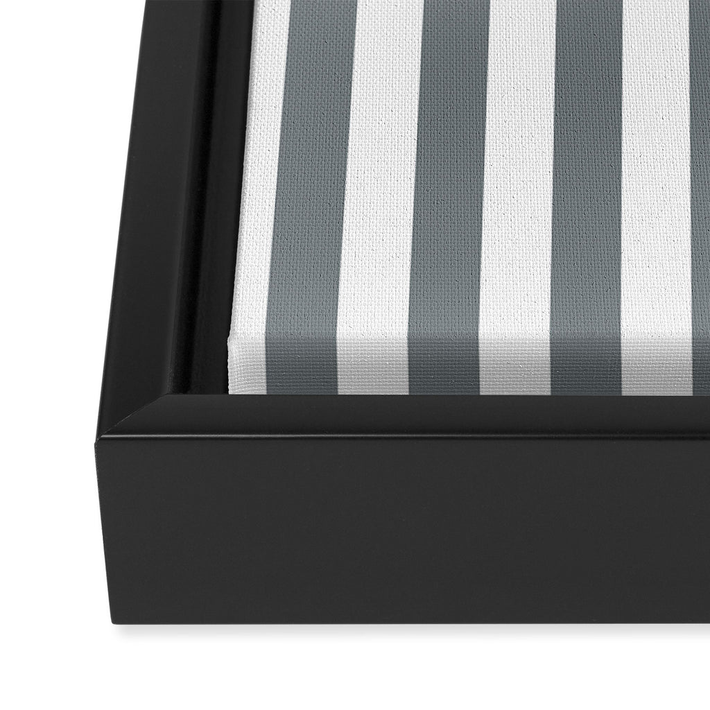 Large Smoke Grey and White Vertical Cabana Tent Stripes Framed Canvas Print Gallery Image 3