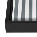 Large Smoke Grey and White Vertical Cabana Tent Stripes Framed Canvas Print Gallery Image 3