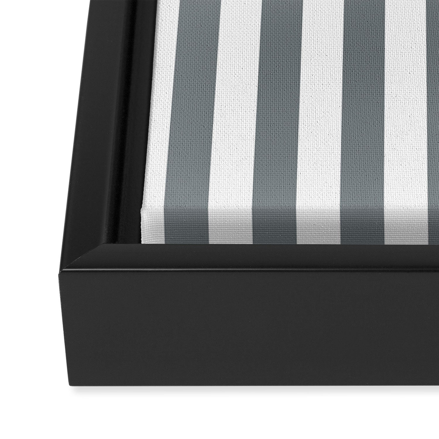 Large Smoke Grey and White Vertical Cabana Tent Stripes Framed Canvas Print Gallery Image 3