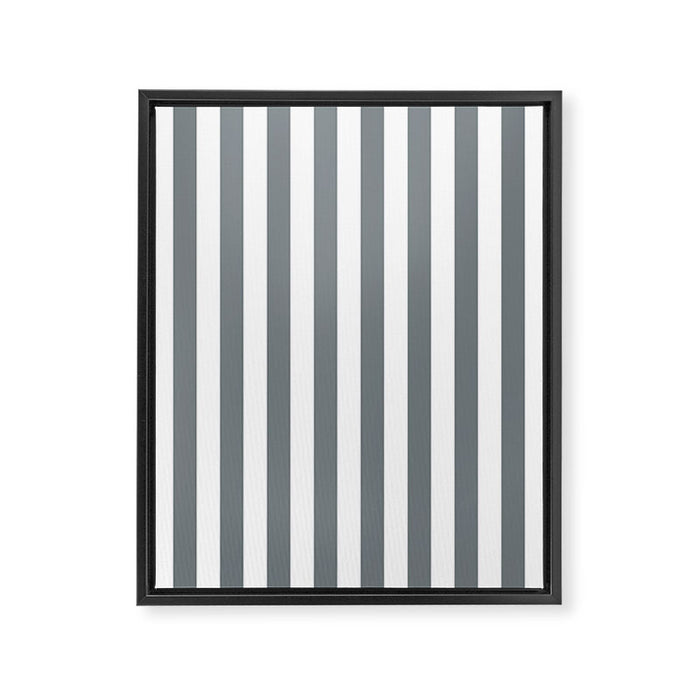 Large Smoke Grey and White Vertical Cabana Tent Stripes Framed Canvas Print Gallery Image 1