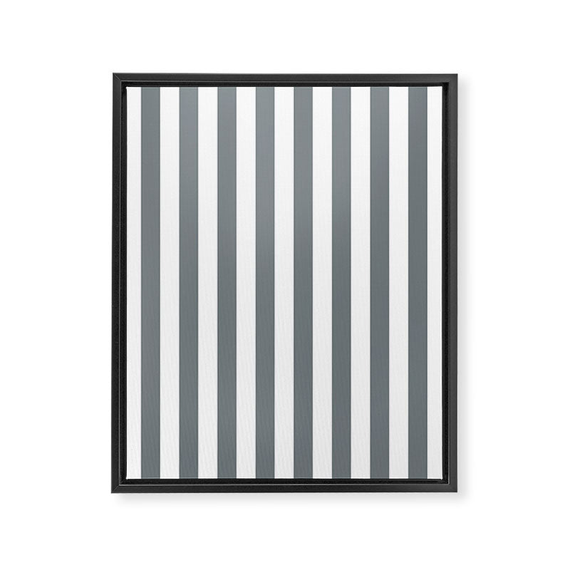Large Smoke Grey and White Vertical Cabana Tent Stripes Framed Canvas Print Gallery Image 8