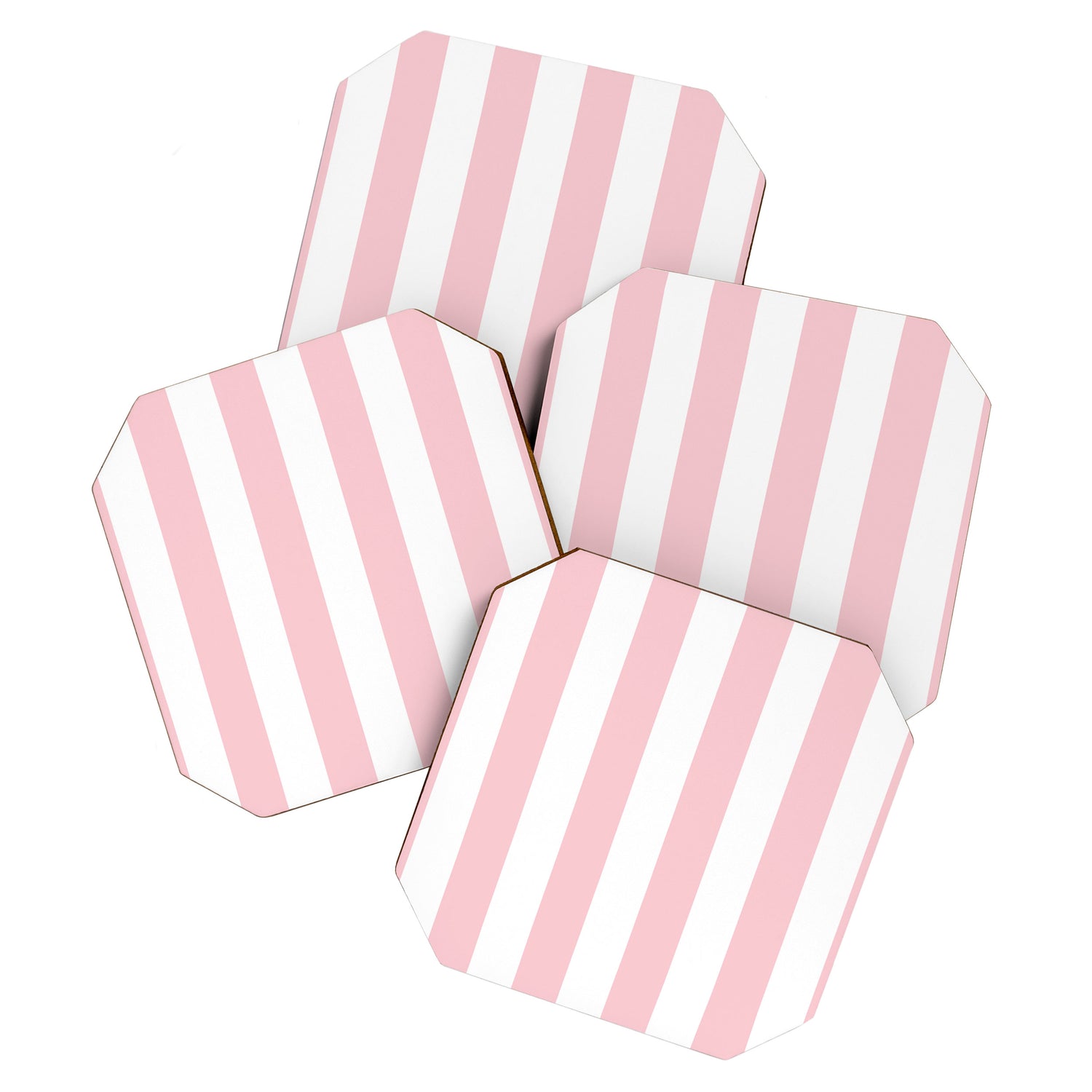 Large White and Light Millennial Pink Pastel Circus Tent Stripe Coaster Gallery Image 1