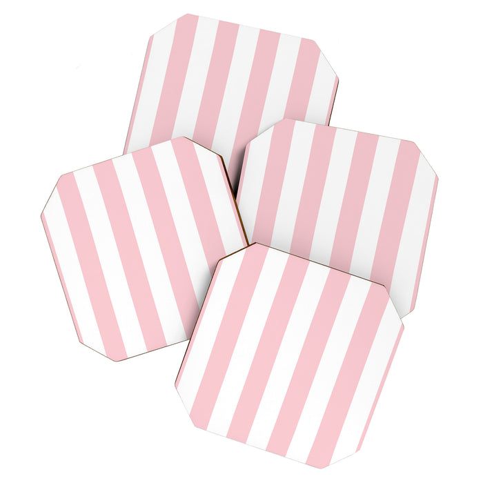 Large White and Light Millennial Pink Pastel Circus Tent Stripe Coaster Gallery Image 1