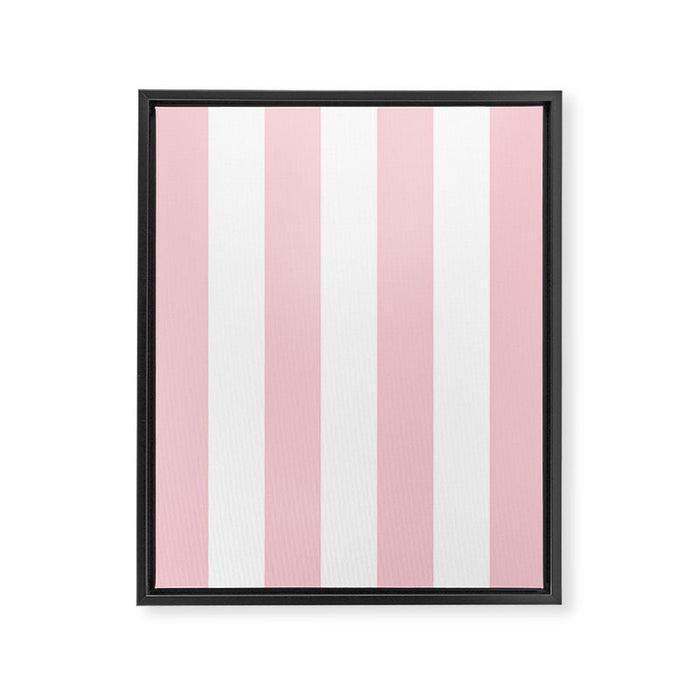 Large White and Light Millennial Pink Pastel Circus Tent Stripe Framed Canvas Print Gallery Image 1