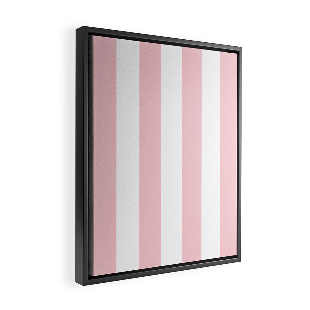 Large White and Light Millennial Pink Pastel Circus Tent Stripe Framed Canvas Print Gallery Image 2
