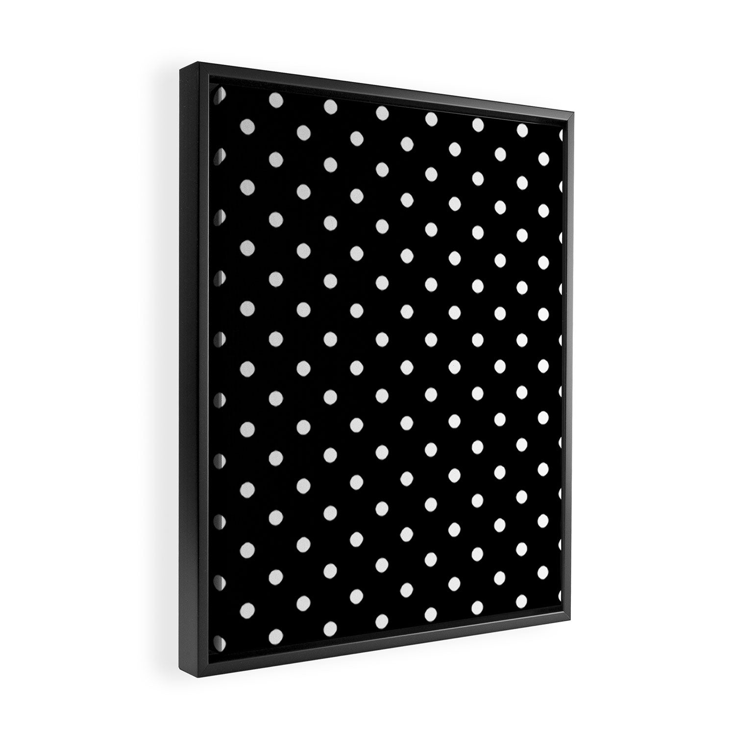 Licorice Black with White Polka Dots Framed Canvas Print Gallery Image 2
