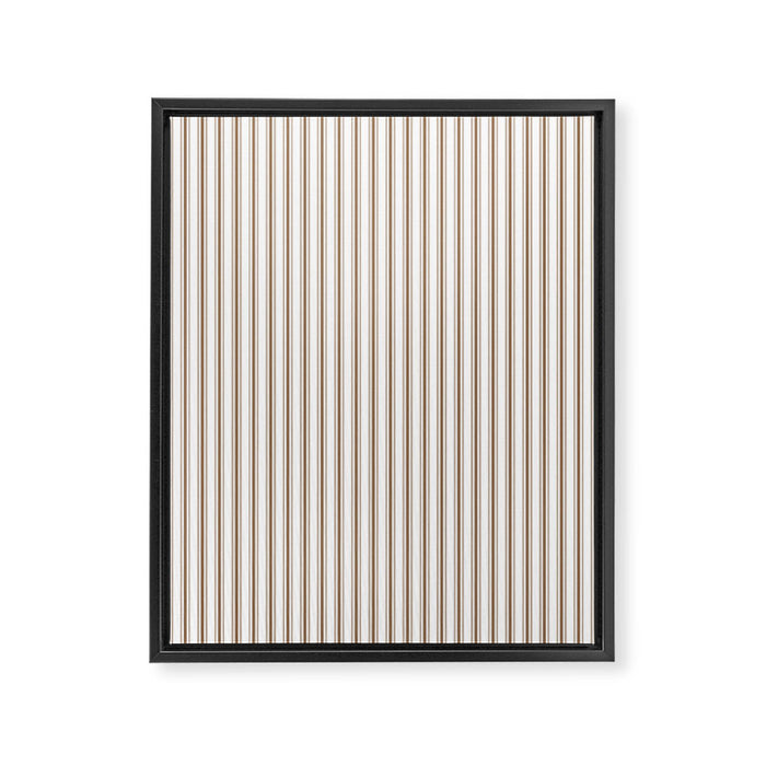 Mattress Ticking Narrow Striped Pattern in Dark Brown and White Framed Canvas Print Gallery Image 1