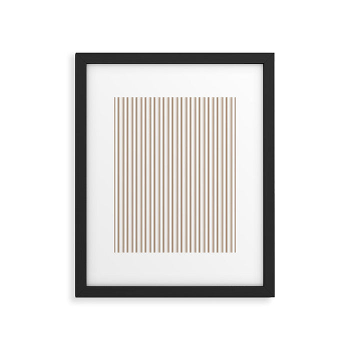 Mattress Ticking Narrow Striped Pattern in Dark Brown and White Framed Art Print Gallery Image 1