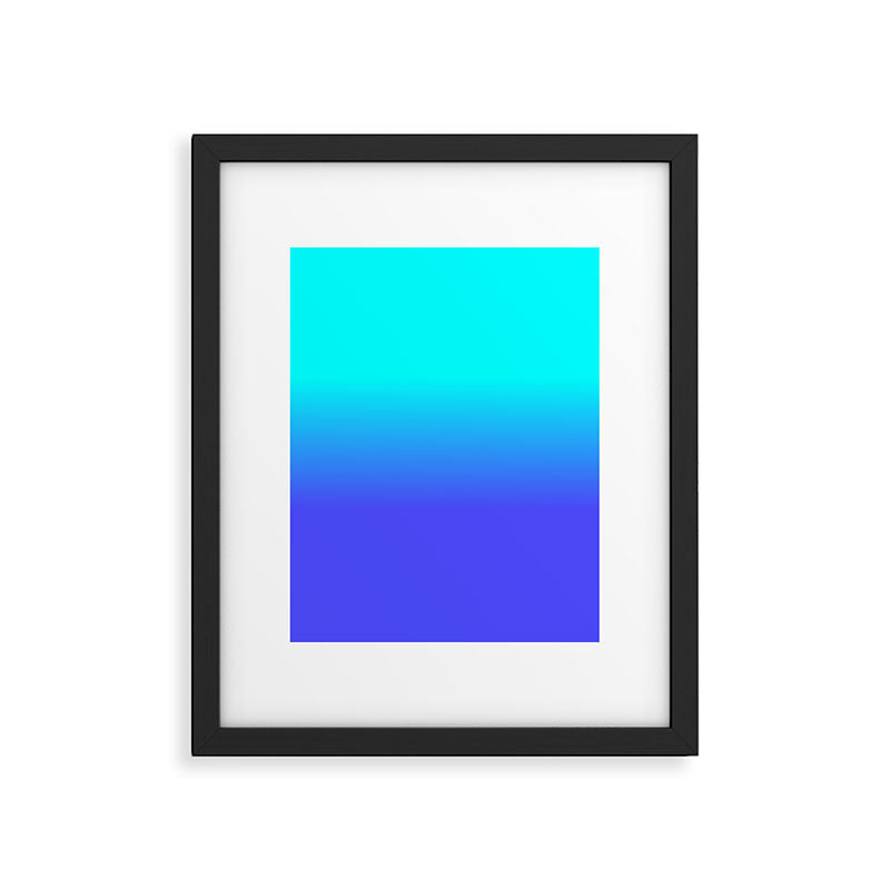 Neon Blue and Bright Neon Aqua Ombré Shade Color Fade Framed Art Print Gallery Image 6