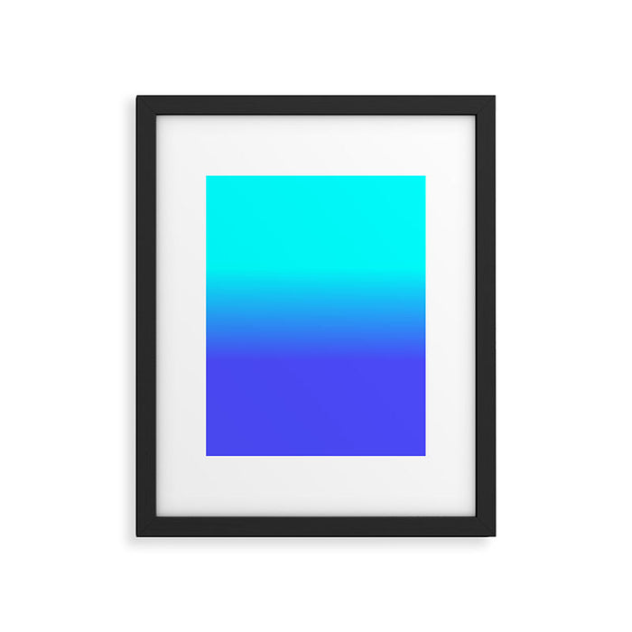 Neon Blue and Bright Neon Aqua Ombré Shade Color Fade Framed Art Print Gallery Image 1