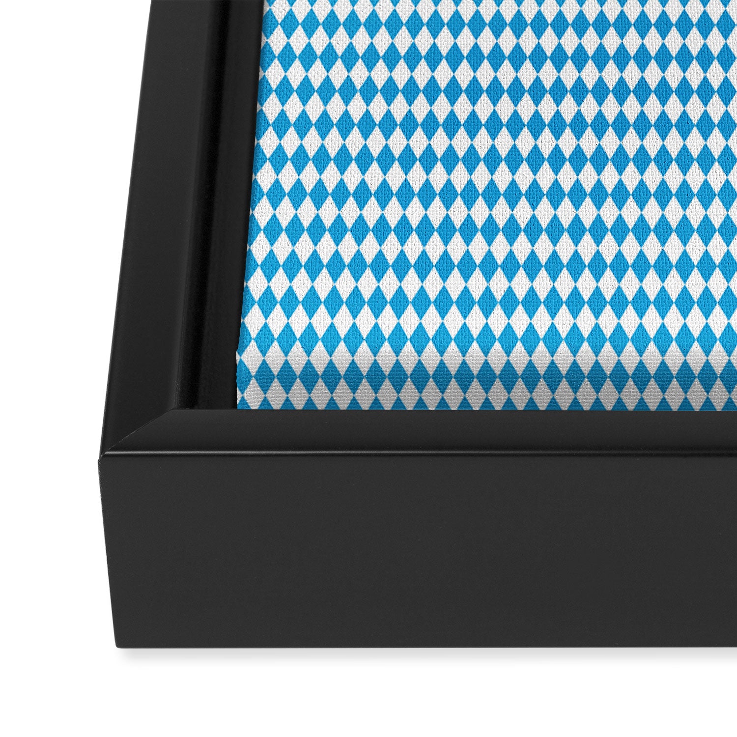 Oktoberfest Bavarian Blue and White Small Diagonal Diamond Pattern Framed Canvas Print Gallery Image 3
