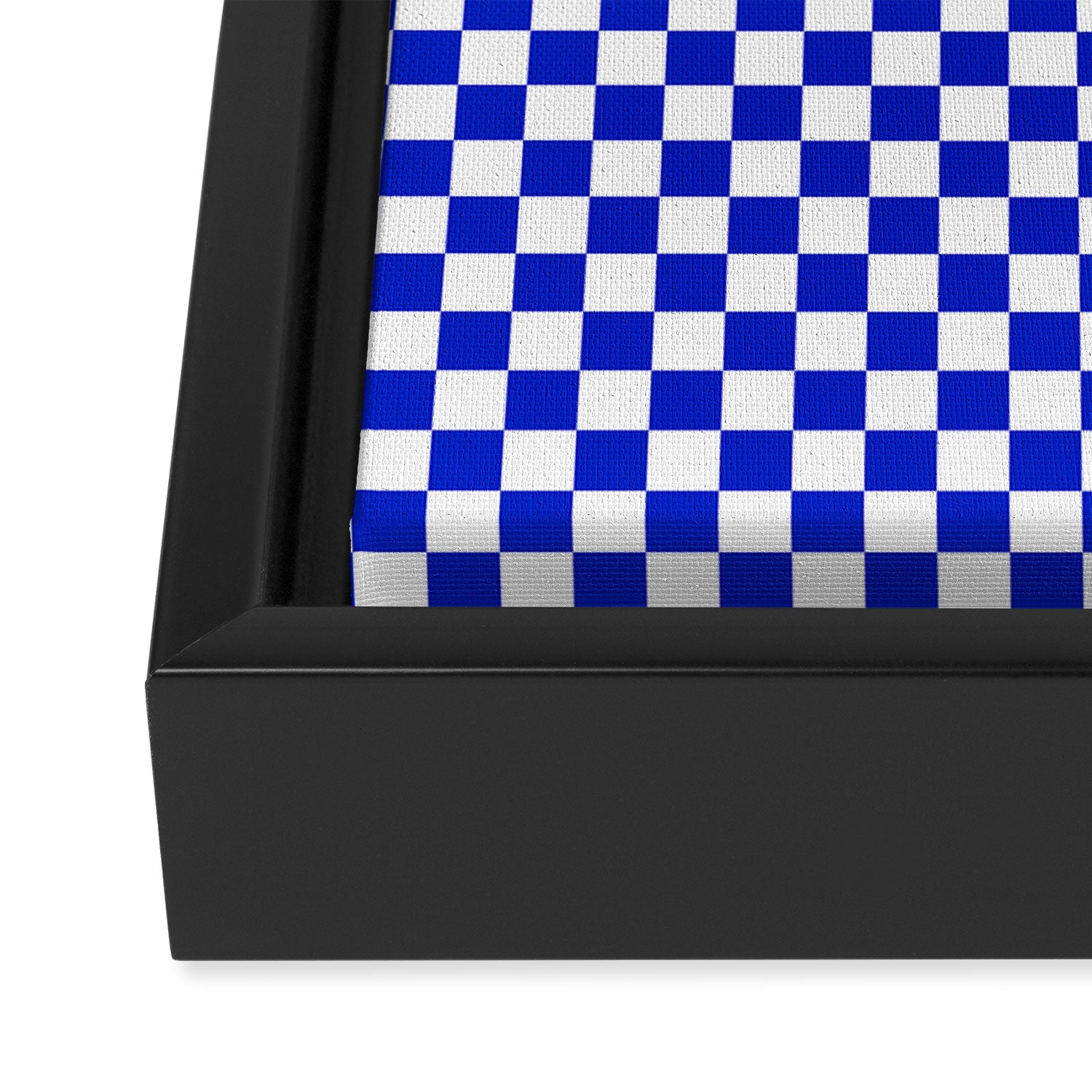 Small Cobalt Blue and White Checkerboard Pattern Framed Canvas Print Gallery Image 3