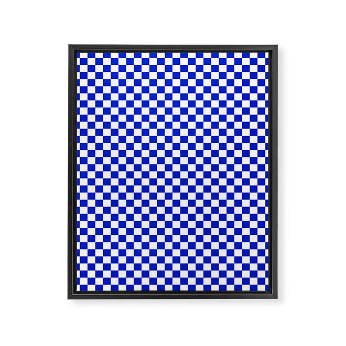 Small Cobalt Blue and White Checkerboard Pattern Framed Canvas Print Gallery Image 1