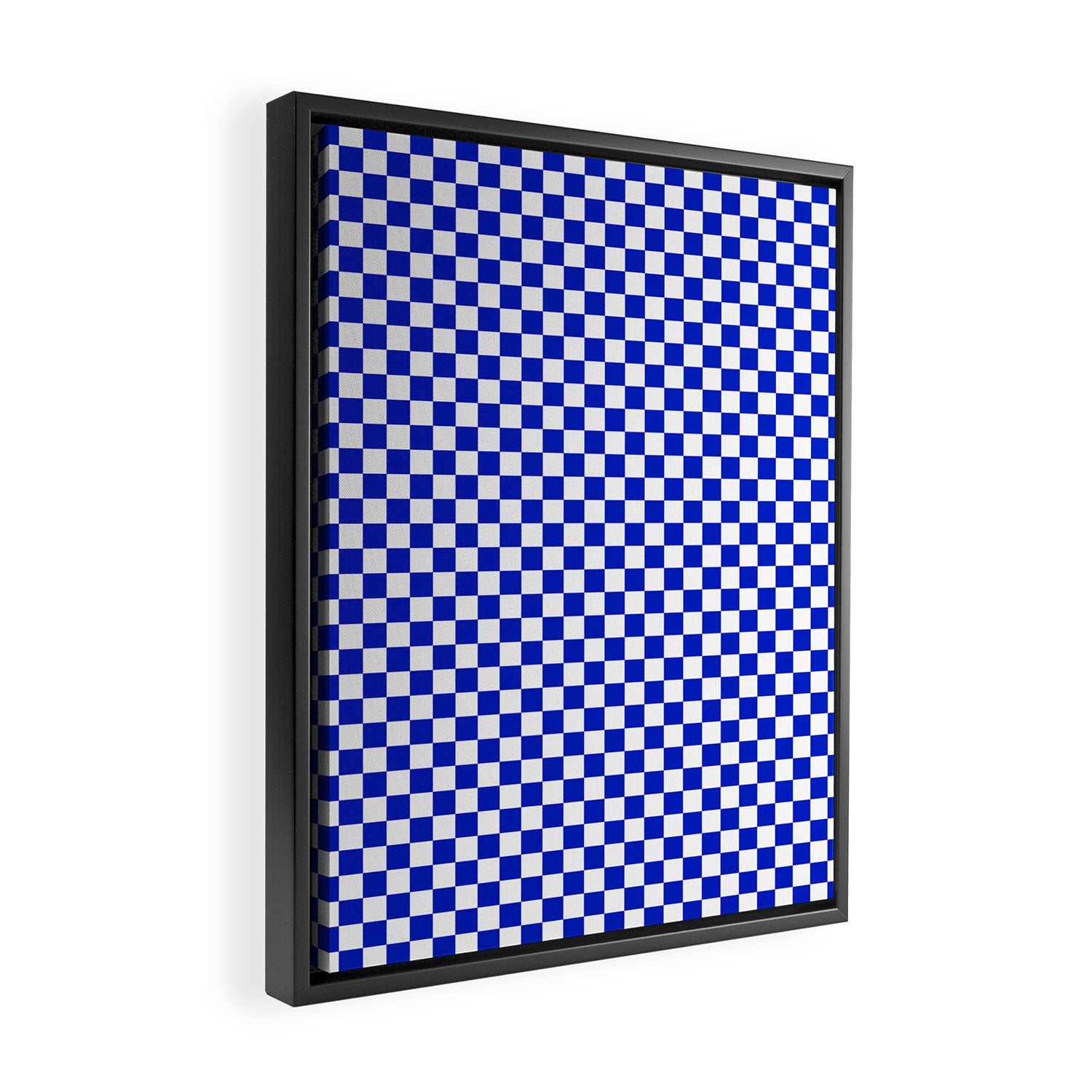 Small Cobalt Blue and White Checkerboard Pattern Framed Canvas Print Gallery Image 2